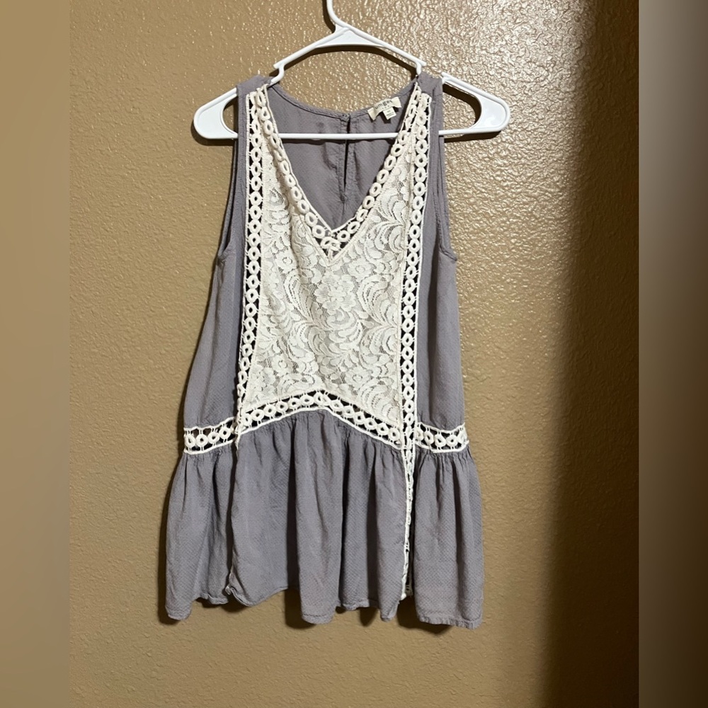 Gray and Cream Lace Tank Top